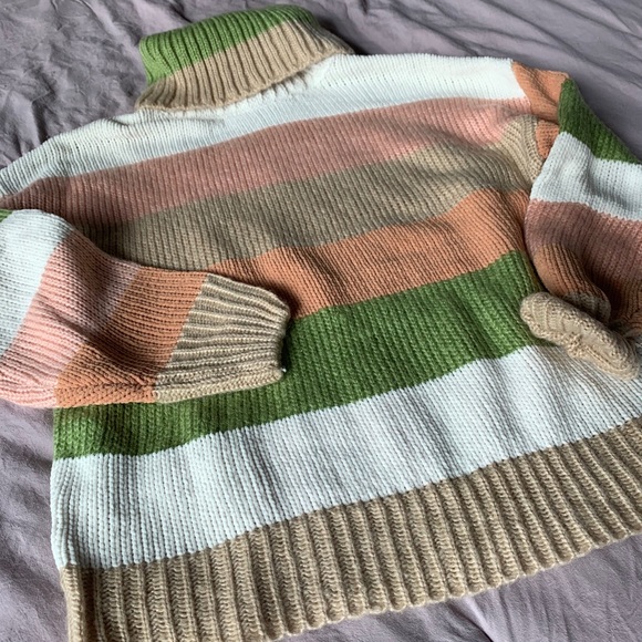 Lulu’s Wake Me Up Taupe Multi Stripe Turtleneck - Picture 2 of 13